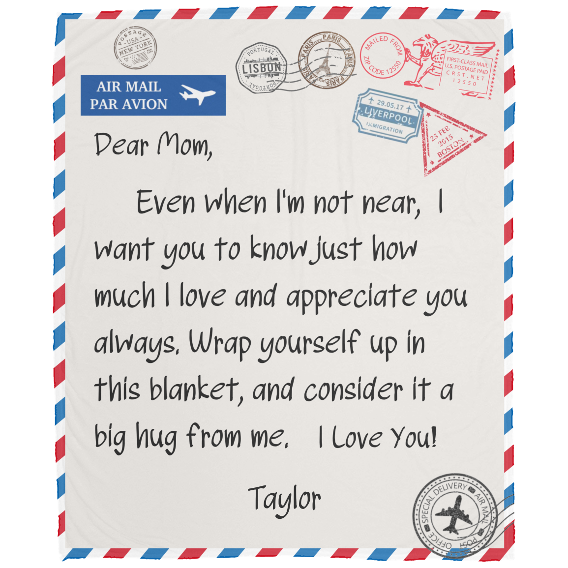 Personalized Air Mail Blanket For Mom Cozy Plush Fleece - 50x60