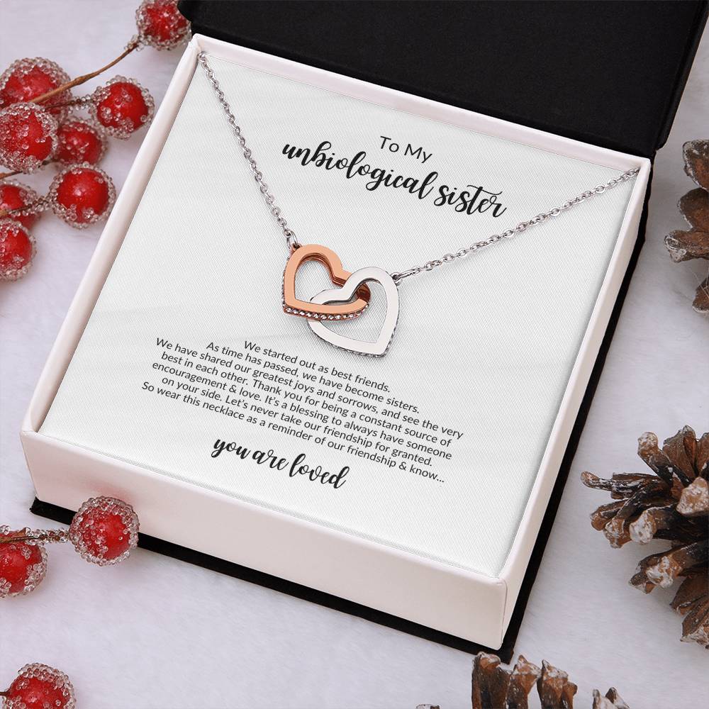 To My Unbiological Sister | We Started As Best Friends - Interlocking Hearts Necklace