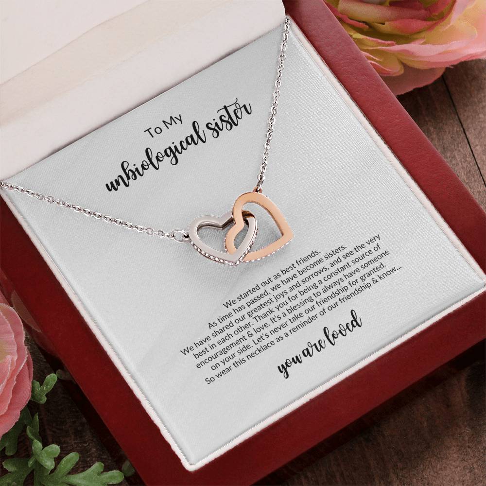 To My Unbiological Sister | We Started As Best Friends - Interlocking Hearts Necklace